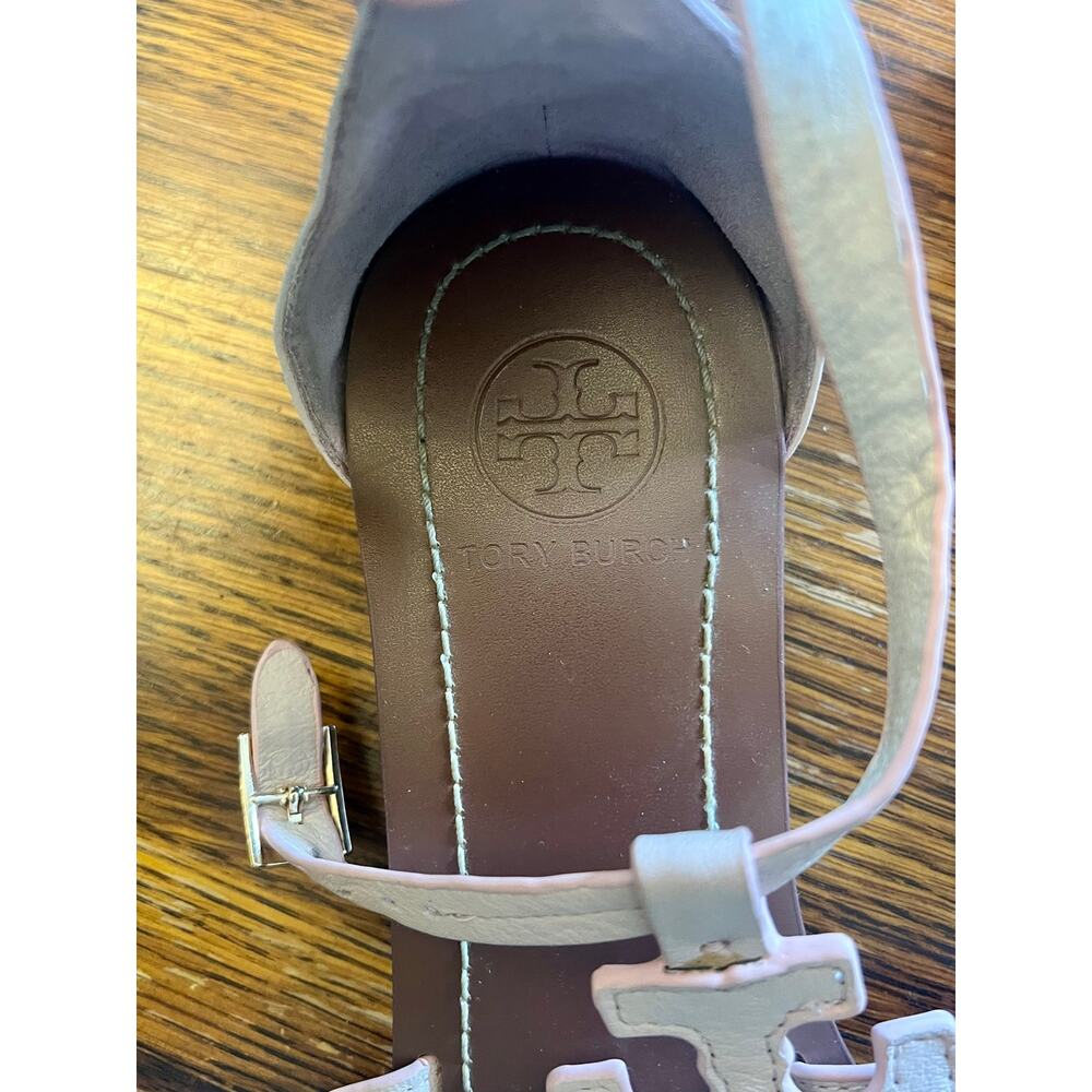 Tory Burch Phoebe Blush Leather Flat Thong Ankle Strap Sandals Sz 8 - Picture 7 of 16